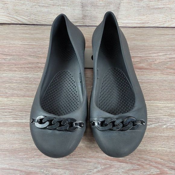 Crocs Gianna Ballet Flats Black Chain Link Women's Size 8 Comfort Slip On Shoes‎ - Picture 1 of 9